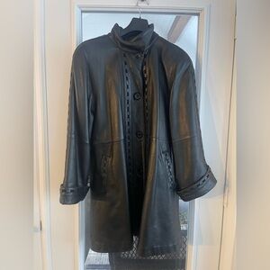 Elegant Black Leather Women's Coat